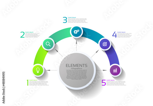 Elements infographic template circle colorful with 5 step