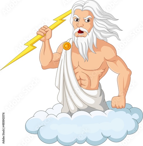 Cartoon zeus holding a thunderbolt