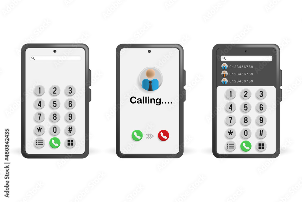 3D cartoon contact dial, number button typing touch screen smartphone design with white color background 3D cartoon contact dial, number button typing touch screen smartphone design with white color background
