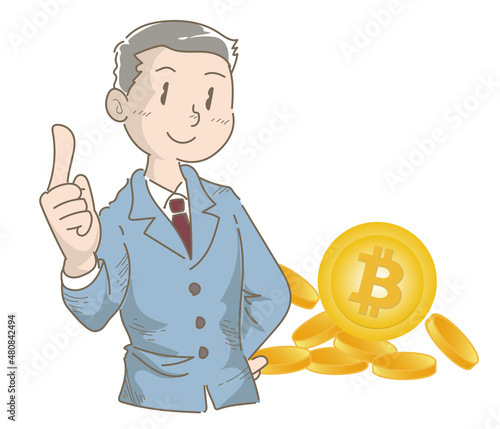 仮想通貨のビットコインをお勧めするビジネスマン