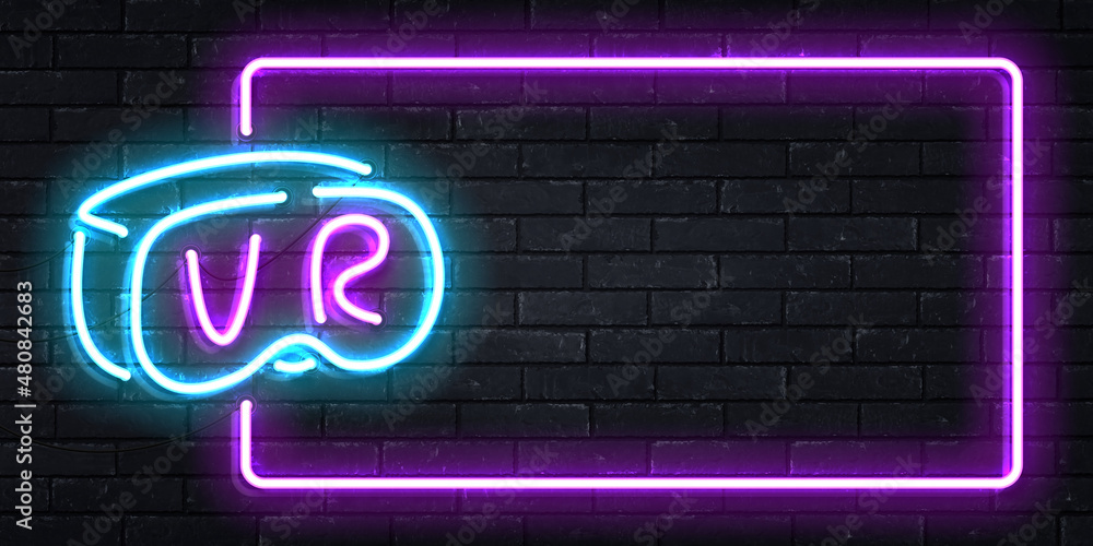 Vector realistic isolated neon sign of VR frame logo for template decoration and covering on the wall background. Vector realistic isolated neon sign of VR frame logo for template decoration and covering on the wall background.