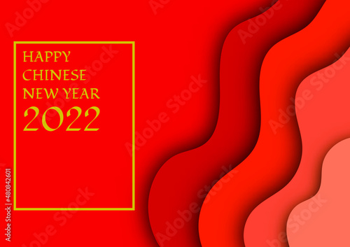 Happy Chinese New year 2022 greeting card illustration. Abstract red tone papercut background style. Vector illustration.