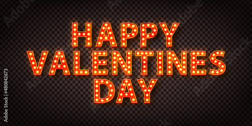 Vector realistic isolated marquee retro text of Happy Valentine's Day for decoration and covering on the transparent background.