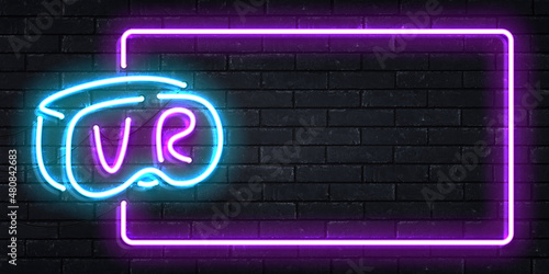 Vector realistic isolated neon sign of VR frame logo for template decoration and covering on the wall background.