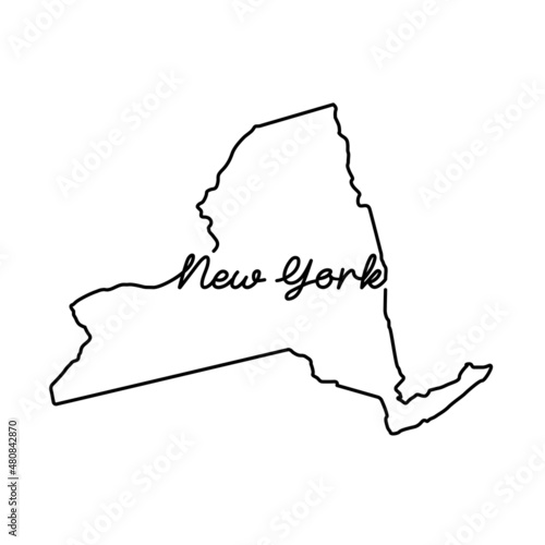 New York US state outline map with the handwritten state name. Continuous line drawing of patriotic home sign. A love for a small homeland. T-shirt print idea. Vector illustration.