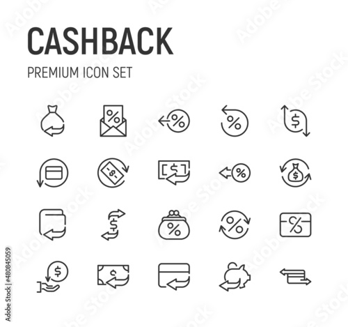 Set of cashback line icons.