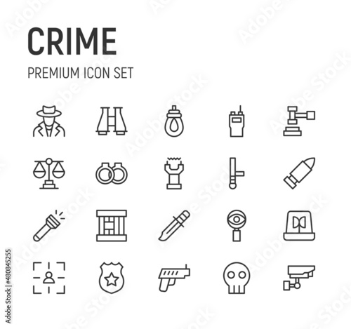 Set of crime line icons.