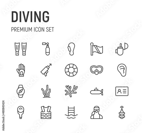 Set of diving line icons.