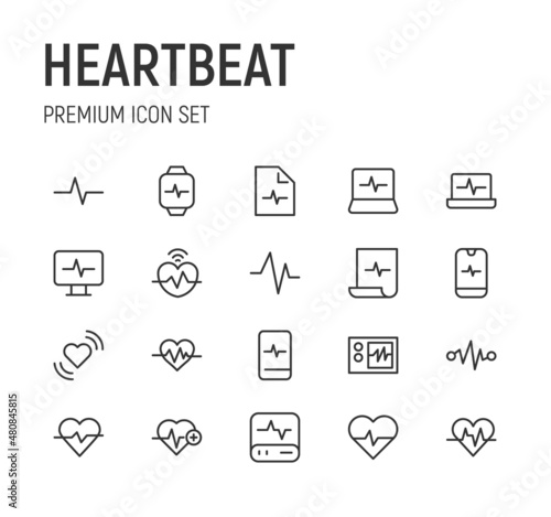 Set of heartbeat line icons.