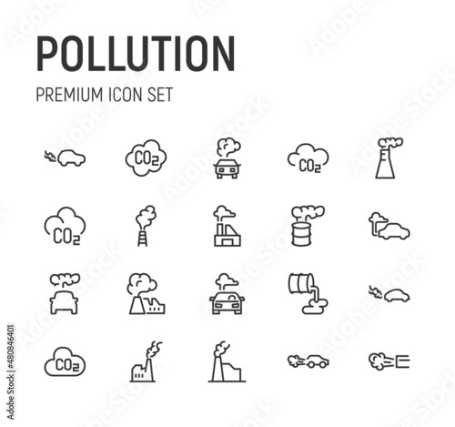 Set of pollution line icons.