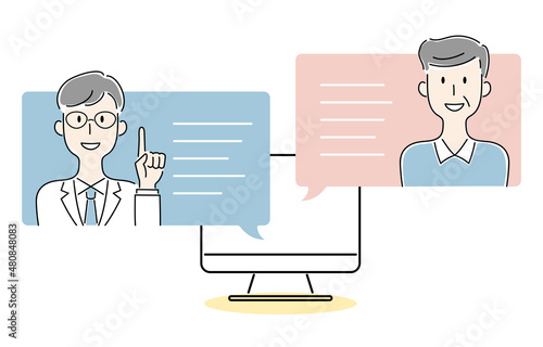 手描き風・オンラインで会話する男性のベクターイラスト