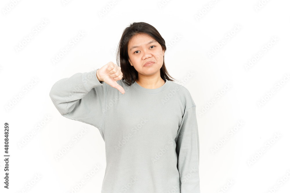 Showing Thumbs Down Of Beautiful Asian Woman Isolated On White Background Showing Thumbs Down Of Beautiful Asian Woman Isolated On White Background