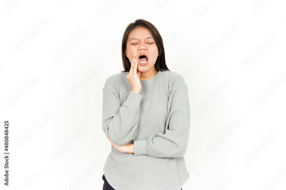 Toothache Gesture Of Beautiful Asian Woman Isolated On White Background Toothache Gesture Of Beautiful Asian Woman Isolated On White Background