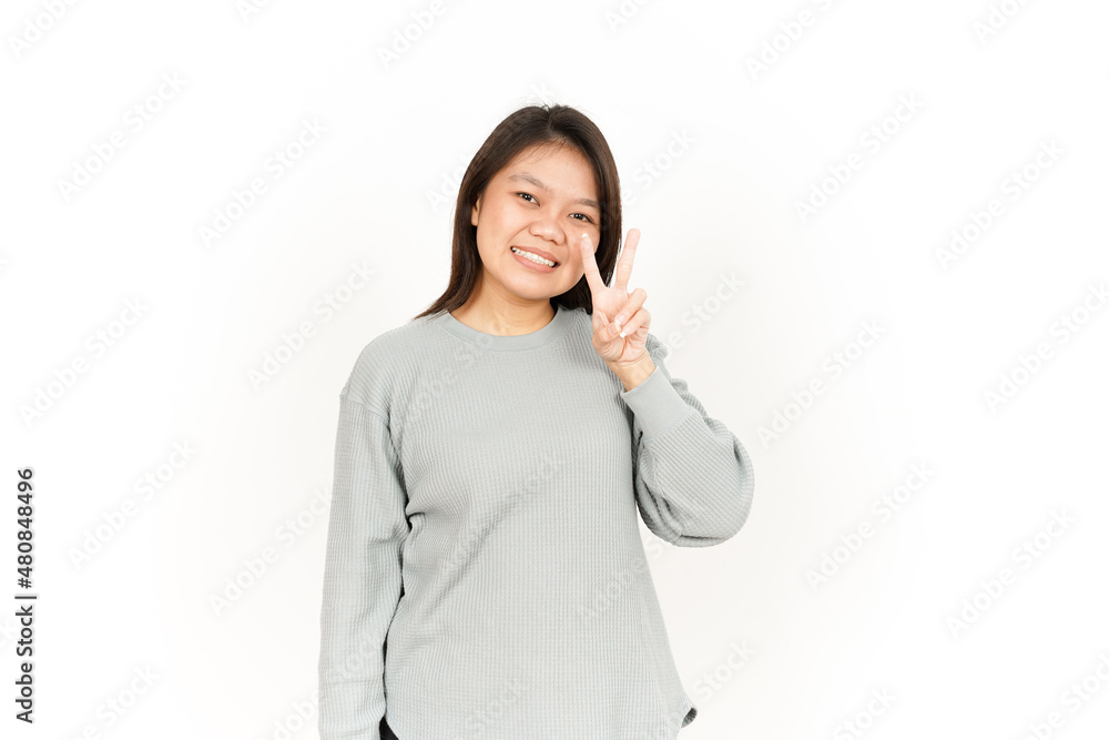 Showing Peace Sign Of Beautiful Asian Woman Isolated On White Background Showing Peace Sign Of Beautiful Asian Woman Isolated On White Background