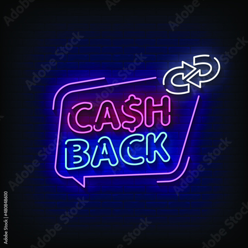 Cash Back Neon Signs Style Text Vector