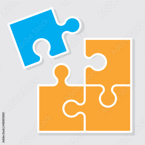 Puzzle pieces vector graphic design.
Vector illustration of connected Puzzle pieces with one missing and ready to be assembled. Business concept about connections, teamwork and problem solving.