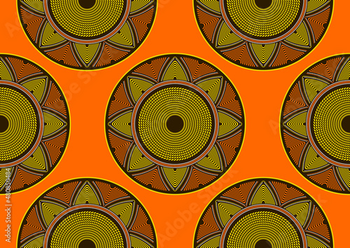 seamless pattern of african textile art, circle abstract image and background, fashion artwork for print, vector file eps10.