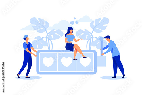 roulette fell on the hearts, holiday Valentine's Day, communication and acquaintance flat vector illustration 