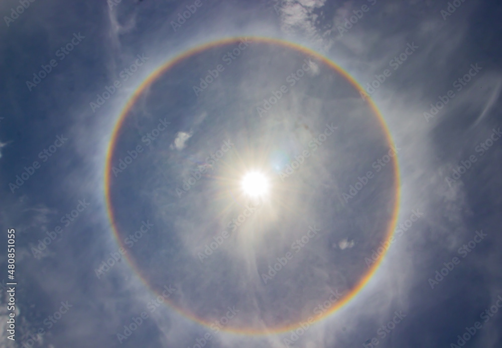 Premium Photo | Amazing rainbow ring around sun in cloudy dayfantastic  natural solar effect