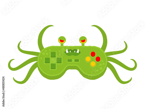 Joystick monster isolated. Gamepad green monstrosity. disfigurement control knob video game photo