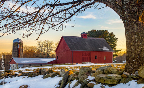 red barn in winter