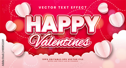 Happy valentine editable text style effect. Paper cut style text suitable for romantic or valentine themes.