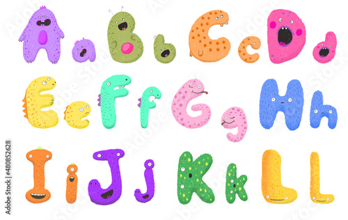 cartoon monster alphabet funny colorful doodle crazy font character illustration watercolor