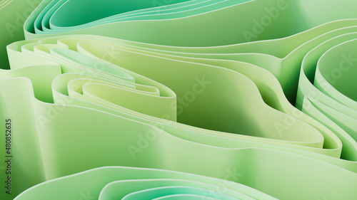 Abstract background made of Aqua and Green 3D Ribbons. Multicolored 3D Render.  photo