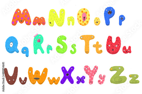 cartoon monster alphabet funny colorful doodle crazy font character illustration watercolor