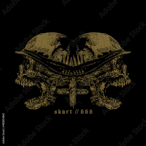 skull with military helmet. death metal illustration for t shirt design