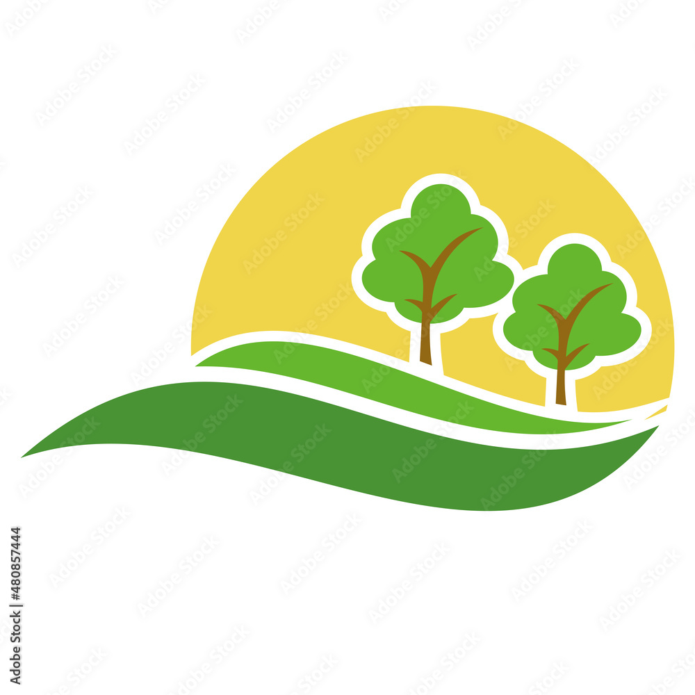Green hill vector with tree landscape vector illustration autumn tree