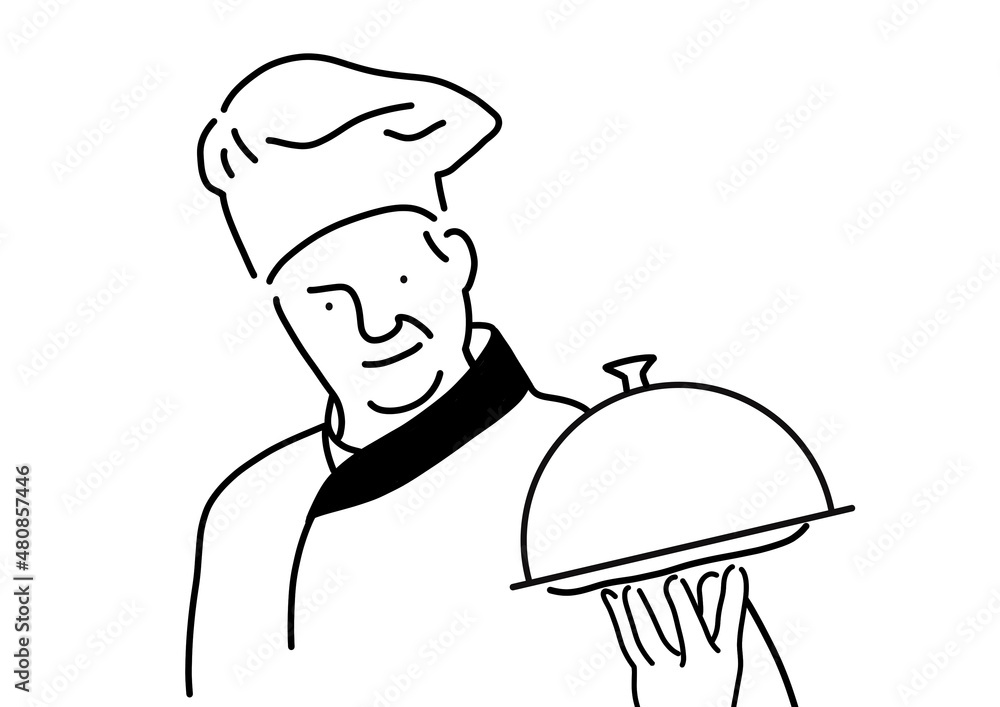 フランス料理のお皿を持っている男のシェフ。 フランス料理のお皿を持っている男のシェフ。
