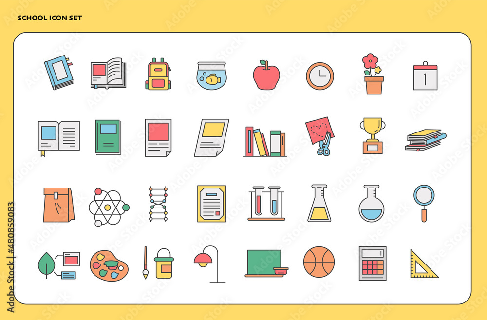 School class color icon set. flat design style vector illustration. School class color icon set. flat design style vector illustration.