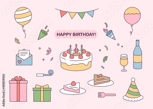 Birthday party icon set. flat design style vector illustration.