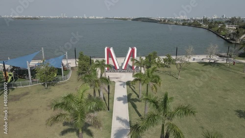 Giant domino in Miami Albert Pallot Park with Tuttle Causeway beyond photo