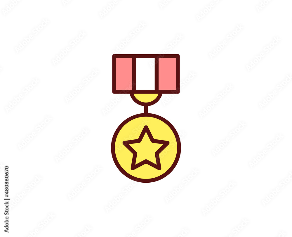 Medal flat icon. Thin line signs for design logo, visit card, etc. Single high-quality outline symbol for web design or mobile app. Marketing outline pictogram. Medal flat icon. Thin line signs for design logo, visit card, etc. Single high-quality outline symbol for web design or mobile app. Marketing outline pictogram.