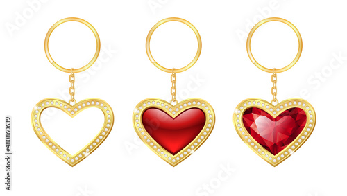 Set of Realistic keychains red heart shape