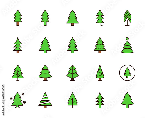 Christmas tree line icon set. Collection of vector symbol in trendy flat style on white background. Nature sings for design.