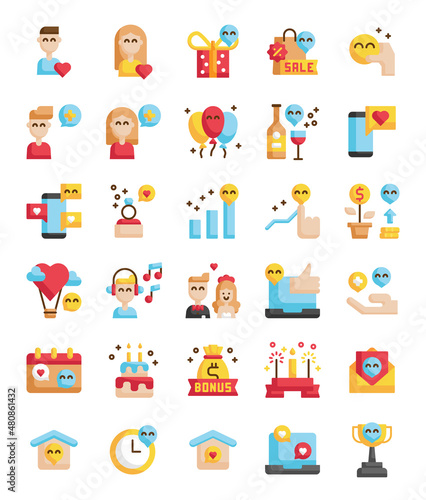 flat design happiness icons pack
