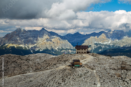 Kostner hutte mountain refuge on Sella Group, Piz Boè, Italy, Trentino