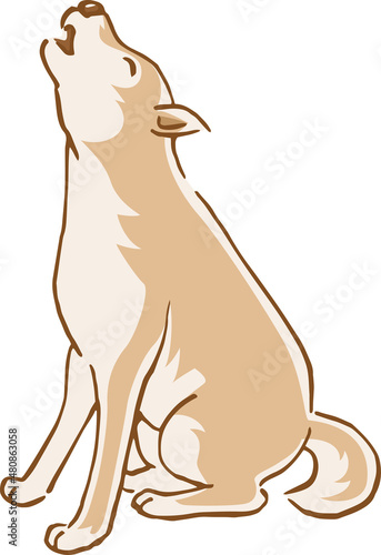 遠吠えをしている犬のイメージイラスト（手描き）