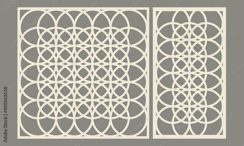 Panel for laser cutting. Abstract geometric pattern with simple circle shape. Template for cutting plywood, wood, paper, cardboard and metal. Panel for laser cutting. Abstract geometric pattern with simple circle shape. Template for cutting plywood, wood, paper, cardboard and metal.