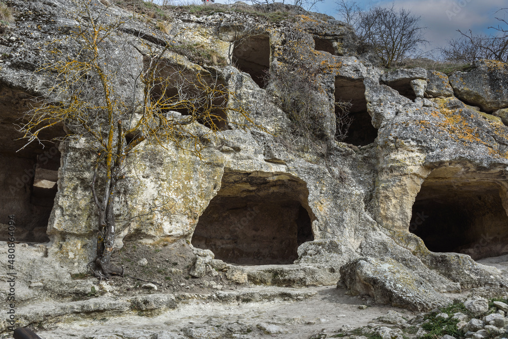 Caves in the rock Cave city Chufut-Kale in Bakhchysarai, Crimea
