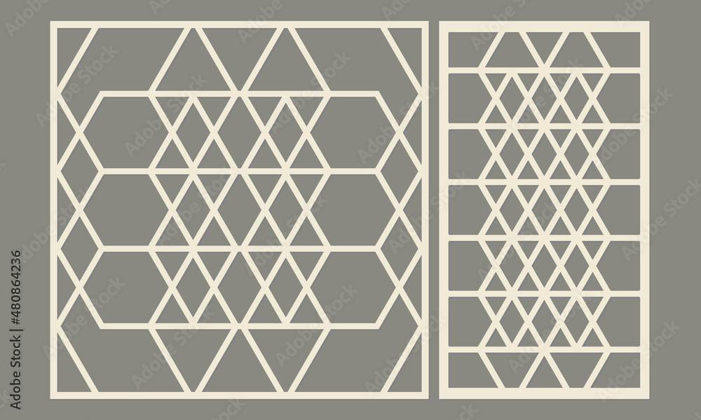 Panel for laser cutting. Abstract geometric pattern of a complex polygon shape. Template for cutting plywood, wood, paper, cardboard and metal. Panel for laser cutting. Abstract geometric pattern of a complex polygon shape. Template for cutting plywood, wood, paper, cardboard and metal.