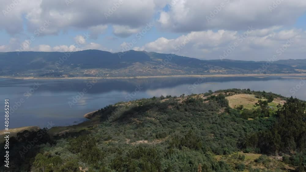 aerial drone view of the guatavita lagoon in Colombia