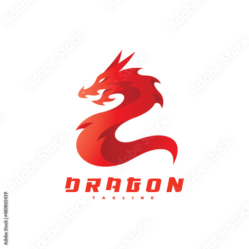 Modern dragon vector illustration. Dragon serpent logo design with gradient color style
