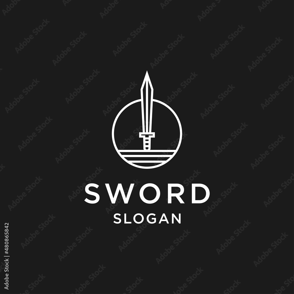 Sword logo line art icon in black backround