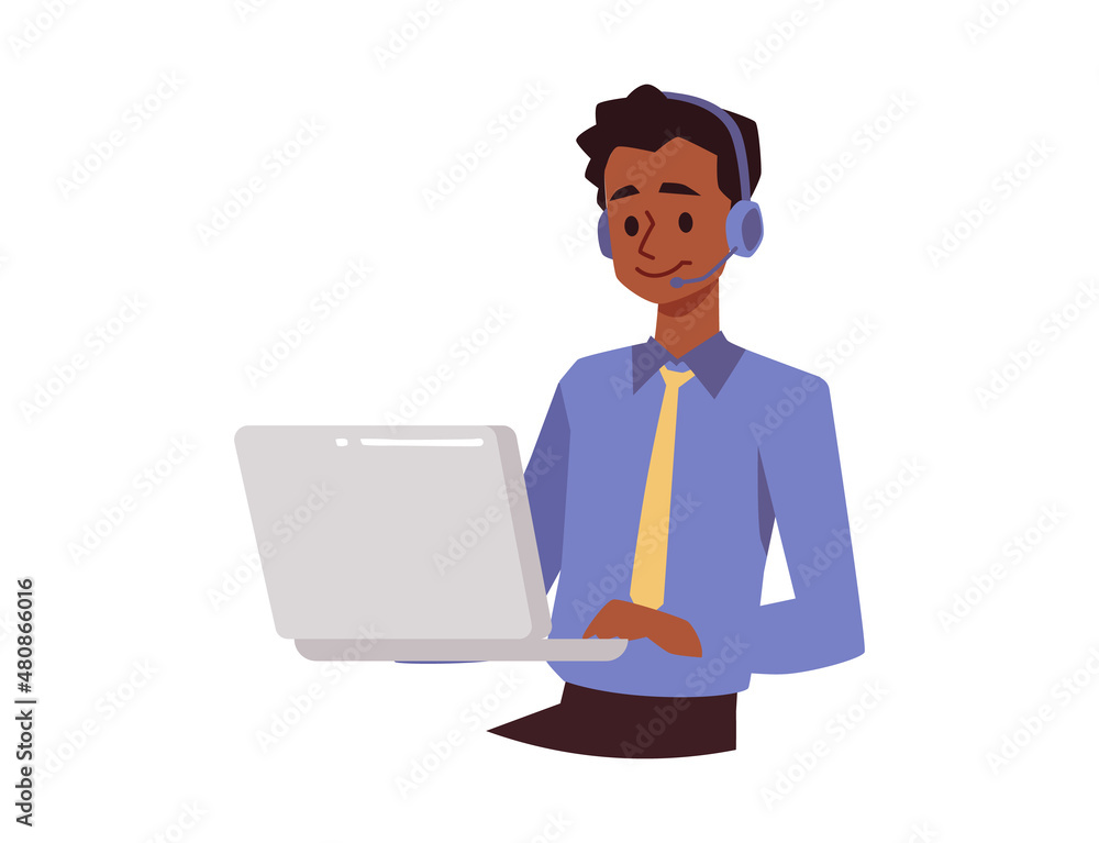 Customer service hotline operator or consultant, vector illustration isolated.
