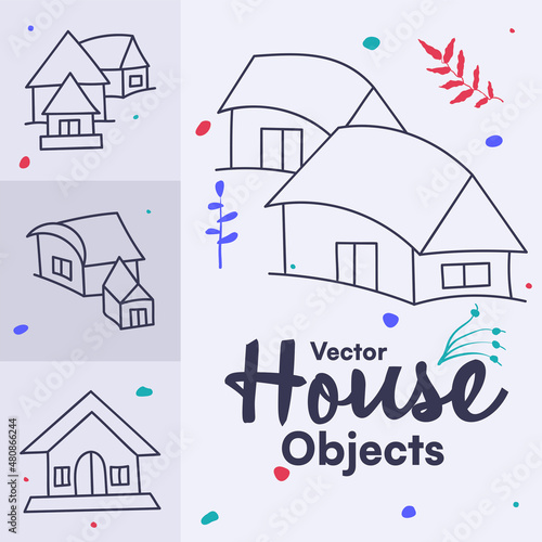 Artistic minimal and perspective house illustration objects