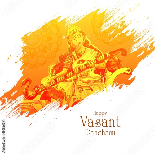 Vasant Panchami on Indian God Saraswati Maa celebration card background